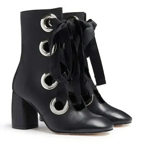 Miista London Black Leather Ribbon Lace-Up Boots Size 37